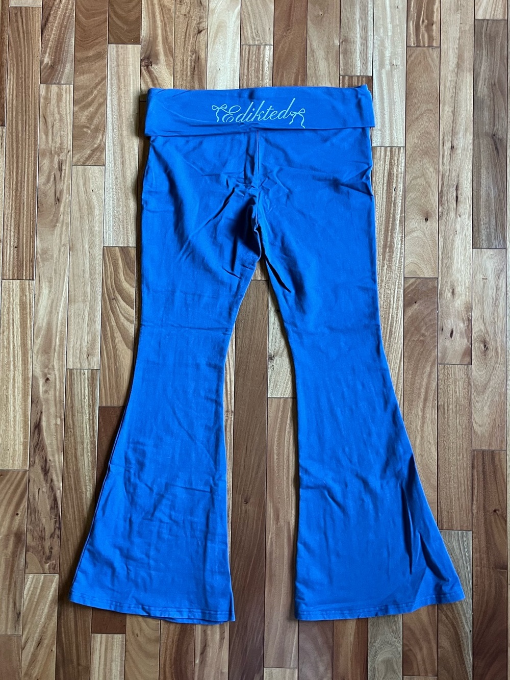Edikted Blue Fold-Over Waist Flare Leggings